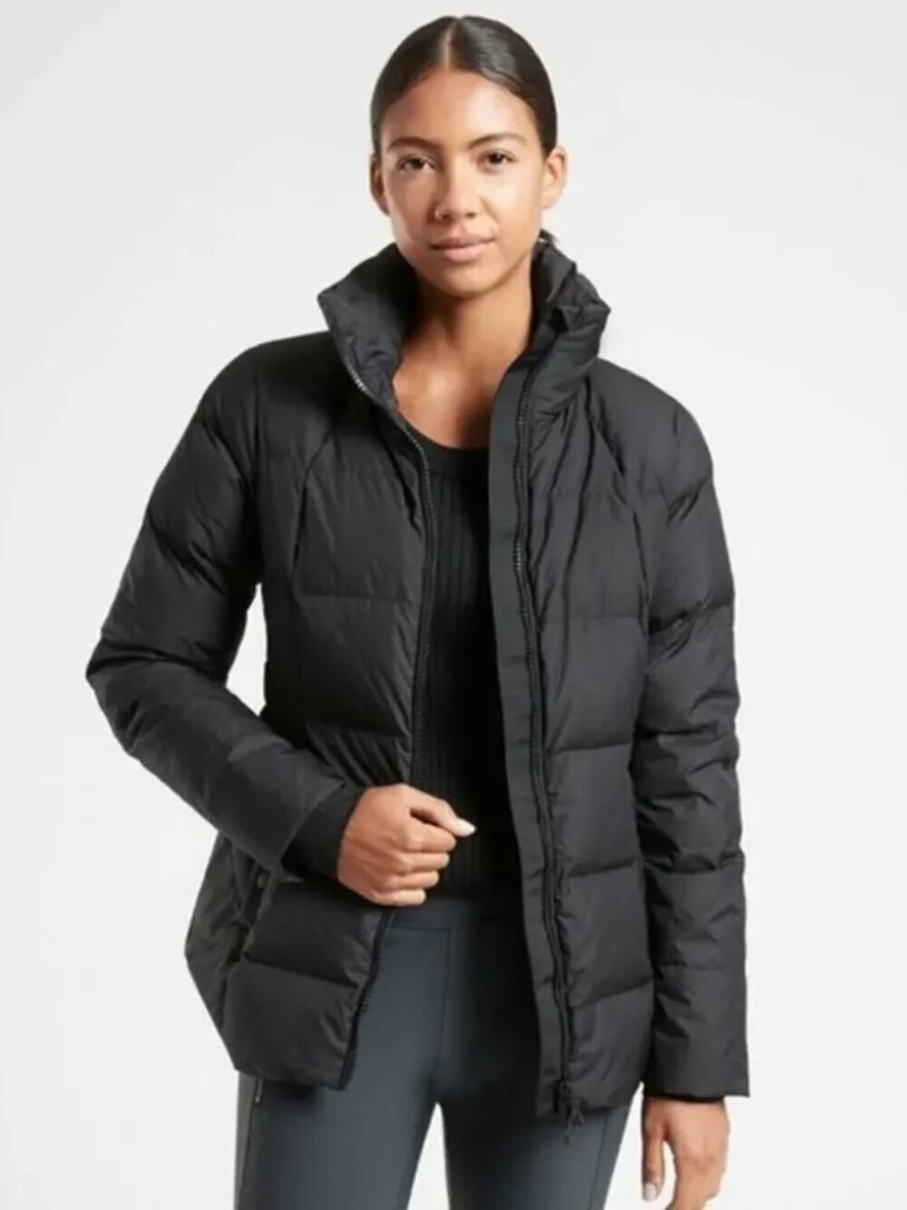 Athleta Downtown Puffer Jacket Down Feather Pockets Mock Neck Black Plus Size 1X